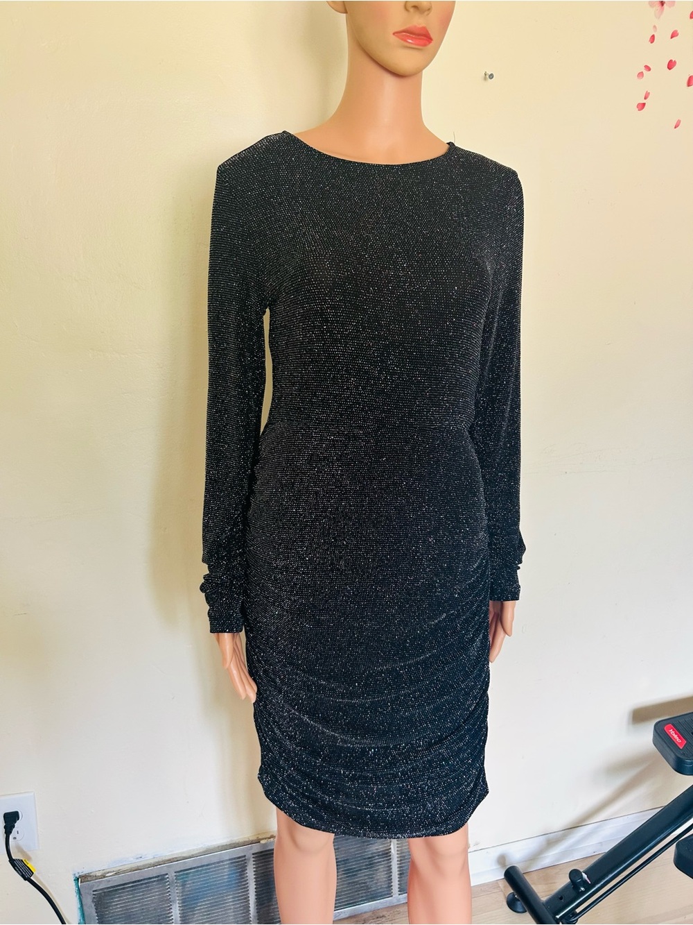 Leith Classic Black Sparkle Long-Sleeve Dress